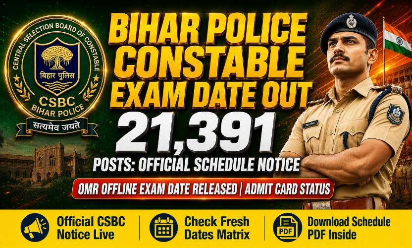 Bihar Police Constable Exam Date 2026: Check CSBC 21391 Posts Schedule and Admit Card