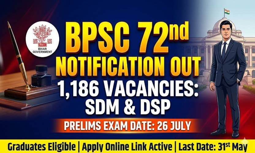 BPSC 72nd Notification 2026 Out: Apply Online for 1186 SDM, DSP and Revenue Officer Posts