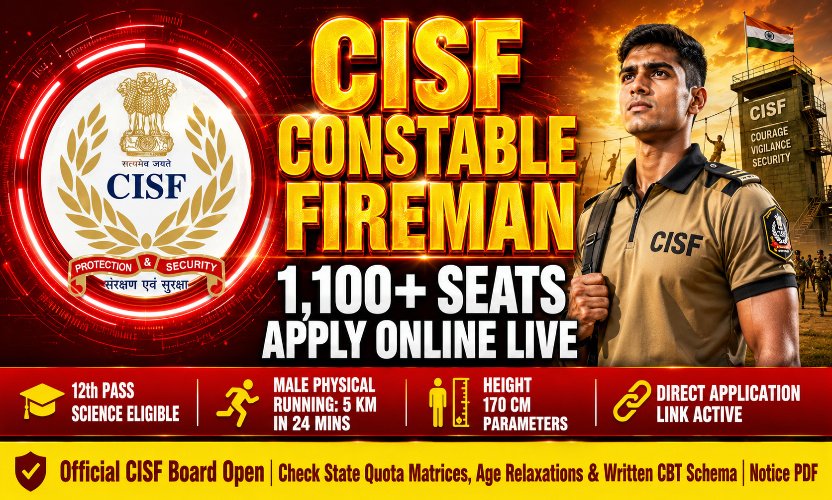CISF Constable Fireman Recruitment 2026: Apply Online for 1100+ Vacancies