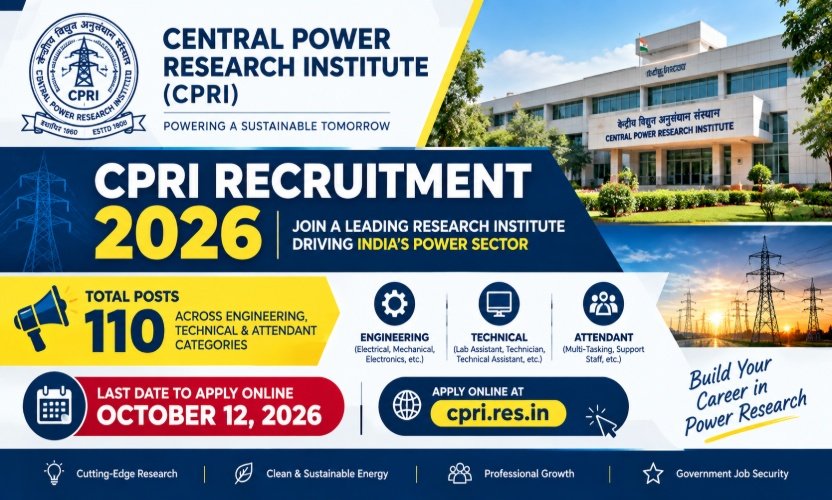 CPRI Recruitment 2026: Apply Online for 110 Engineering, Technical & Attendant Posts