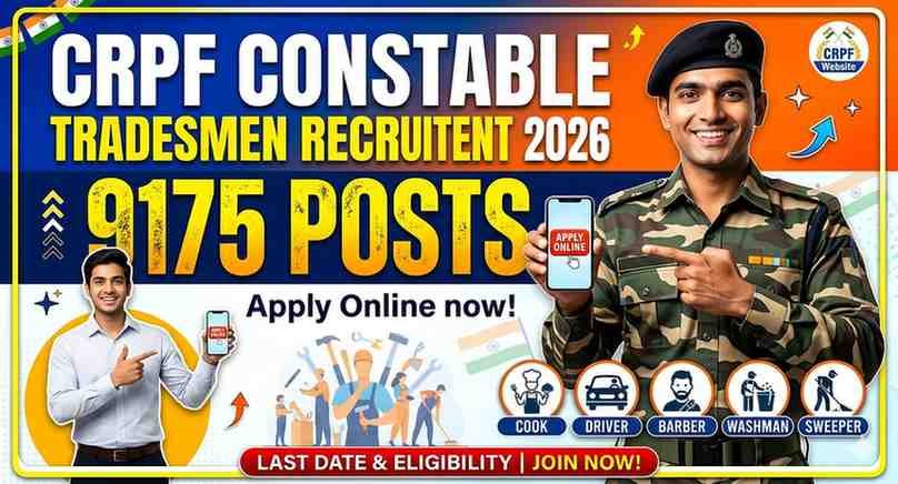 CRPF Constable Tradesmen Recruitment 2026 – Apply Online for 9175 Posts