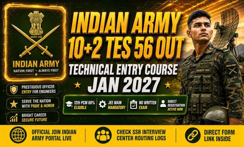 Indian Army 10+2 TES 56 Recruitment 2026: Apply Online for Technical Entry Scheme
