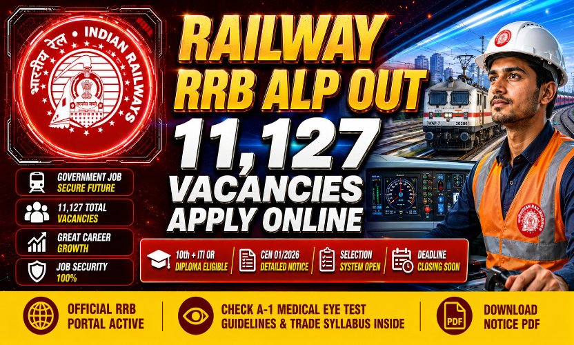 RRB ALP Recruitment 2026 Notification Out: Apply Online for 11,127 Assistant Loco Pilot Posts