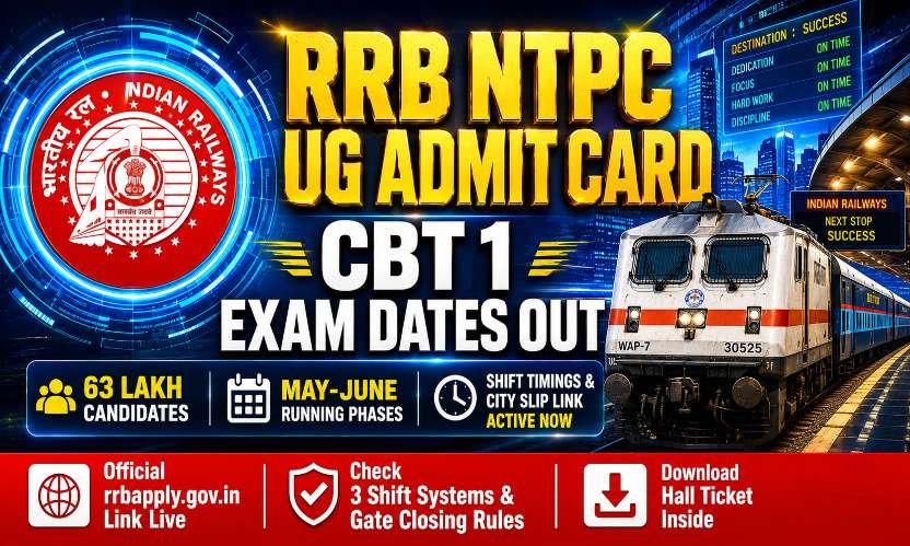 RRB NTPC Undergraduate Admit Card 2026: CBT 1 Exam Date and City Slip Link Active