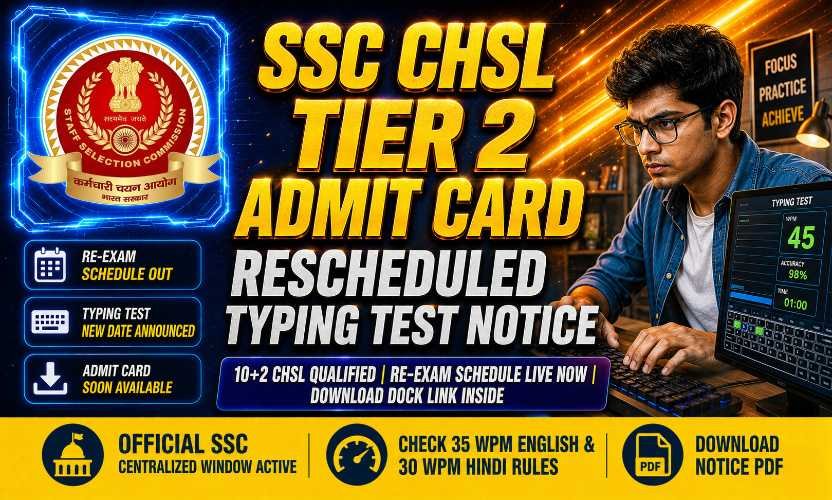 SSC CHSL Tier 2 Rescheduled Admit Card 2026: Download Skill Test Hall Ticket Notice