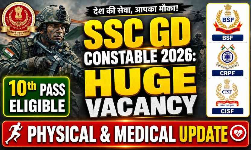 SSC GD Constable Recruitment 2026: 10th Pass ke liye Bumper Vacancy, BSF/CRPF/CISF mein Bharti - Apply Now!