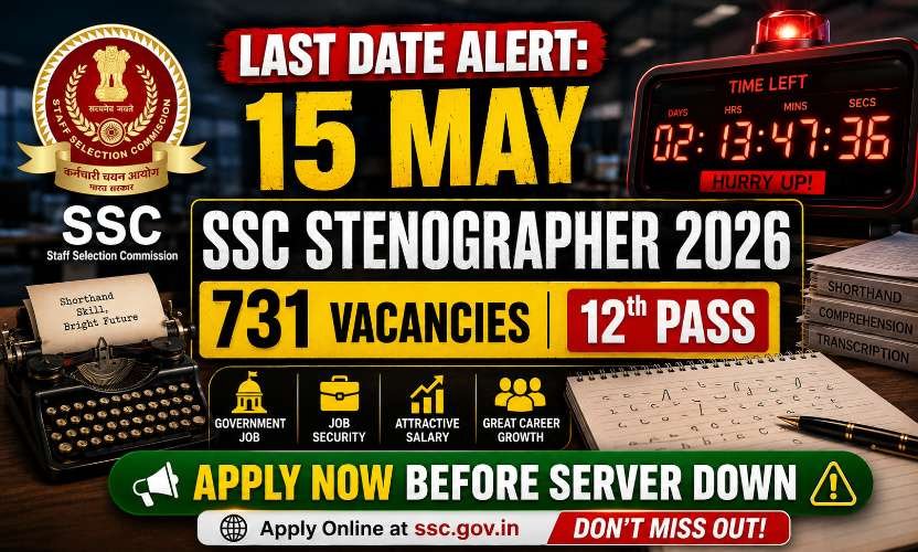SSC Stenographer Recruitment 2026: Last Date May 15! Apply Now for 731 Grade C and D Posts