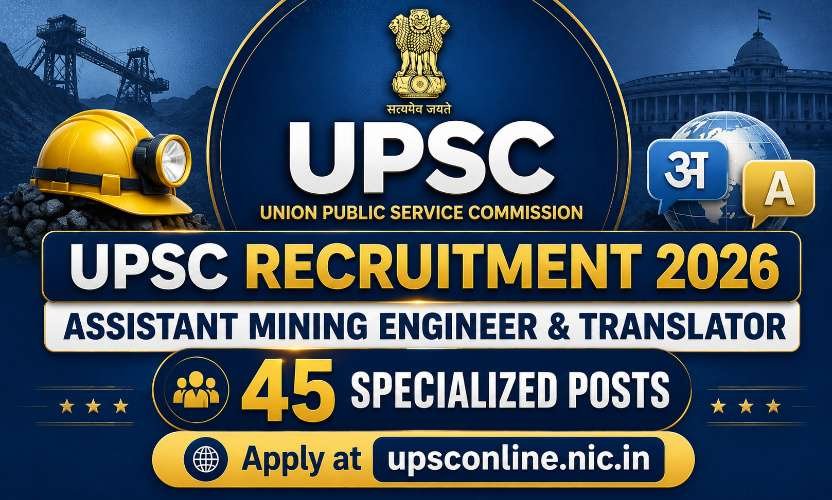 UPSC Recruitment 2026: Apply Online for Assistant Mining Engineer and; Translator Posts